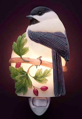 Black-capped Chickadee Ibis Orchid Bonded Marble Night Light NEW