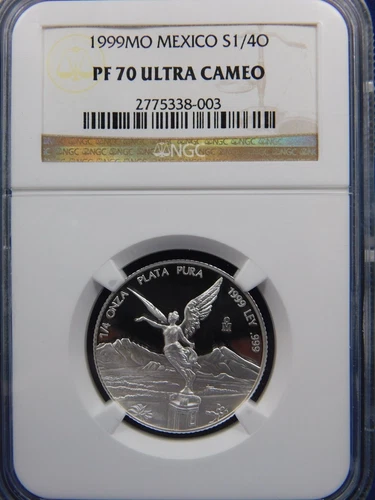 Mexico 1999 Scarce Libertad 1/4 Onza Silver NGC PF70 ULTRA CAMEO TOP POP