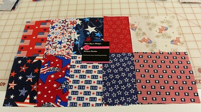 charm pack Novelty Patriotic 48 five inch squares, ten coordinated fabrics