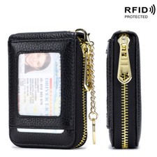 Women RFID Credit Card Holder Wallet with Keychain ID Window Small Zip Card Case