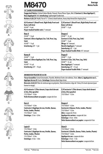 SEWING PATTERN Sew 14" Stuffed Toy Soft Animal Teddy Bear Dog Dragon Bunny 8470 - Picture 3 of 3