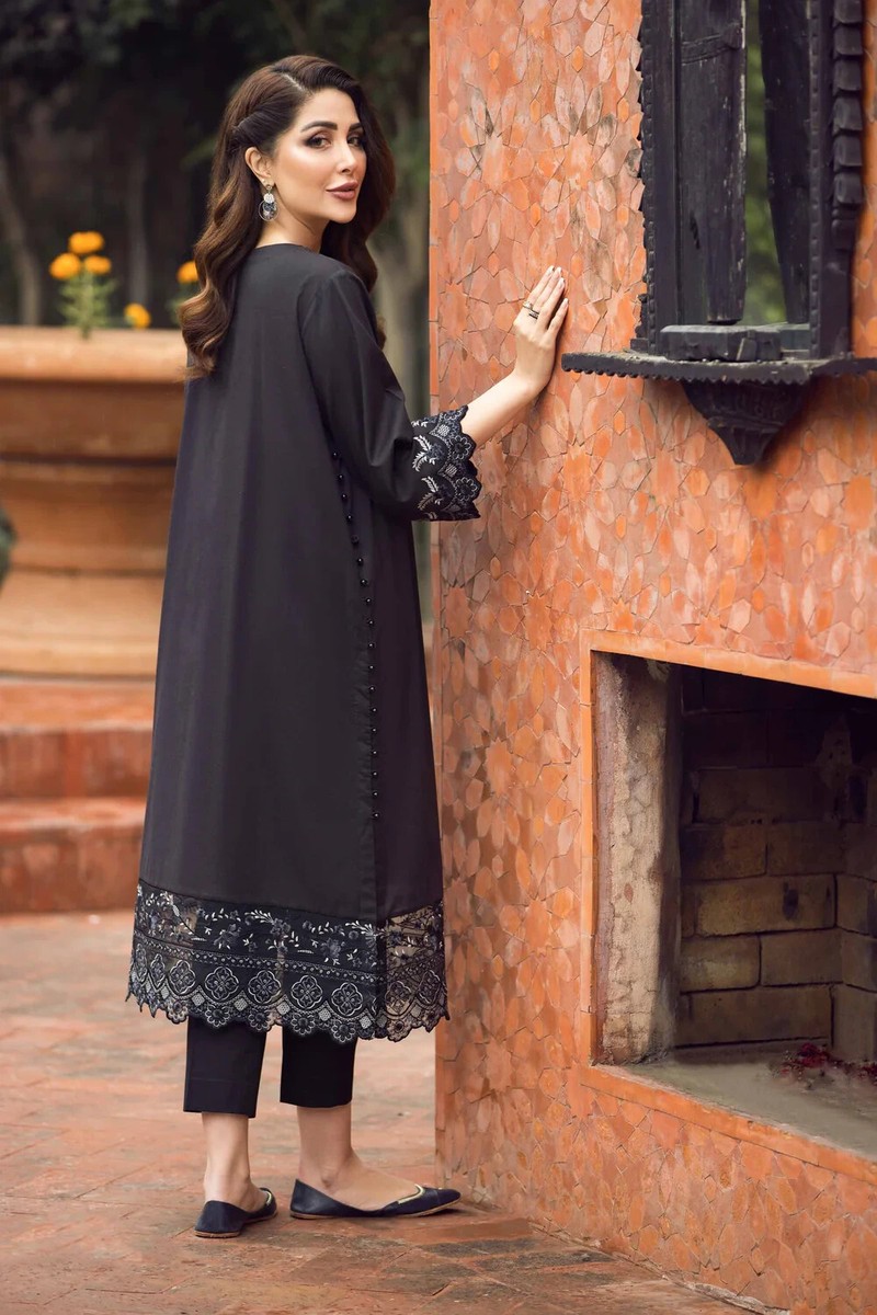 Nishat Linen Pert Black Embroidered Stitched Shirt Kameez L
