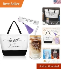 Faith-Inspired Gift Set: Christian Tote, 16oz Glass Cup & Bookmark for Women