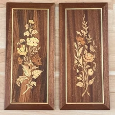 Italian Marquetry Floral Inlay Wood Wall Art Panels A Gargiulo & Jannuzzi Pair