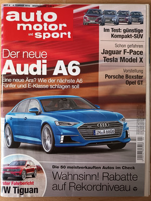 auto motor und sport, Heft 4, Feb 2016, Audi A6, VW Tiguan, Jaguar F-Pace, Tesla