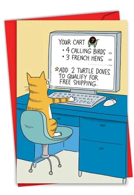 NOBLEWORKS Funny Christmas Greeting Card w/ Envelope (1 Card) Happy Holidays Cat Order