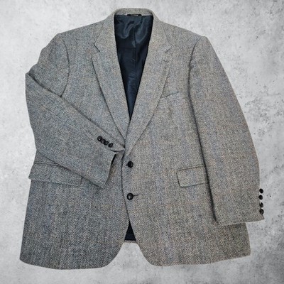 Oakton Ltd Mens Grey Herringbone Wool 52B Blazer Sport Coat Vintage 100% Wool