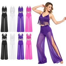 Women Sets Costume Dancewear Wide Leg Outfit Contemporary V-neck 2-Piece Dance