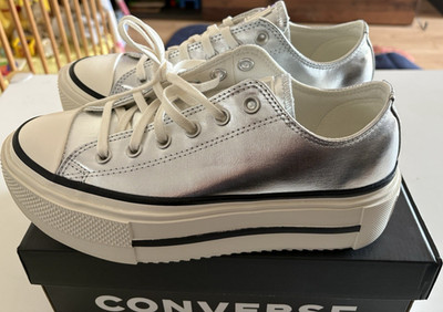 Converse CTAS Lift Double Stack Ox All Star Plateausohle Low Top Silber 40