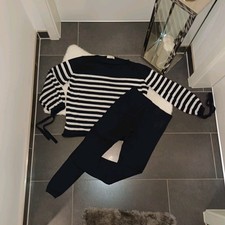 Nuovo set maglia maglione oversize Zara pantaloni a maglia blu scuro S M 38 40 top