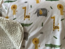 Modern Baby Alligator Giraffe Lion Tiger Baby Blanket White Sherpa CLEAN 40