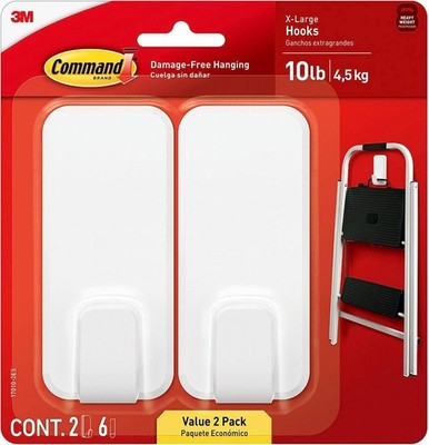Command 10 lb XL Heavyweight Hook, 2 Wall Hooks and 6 Command Strips,