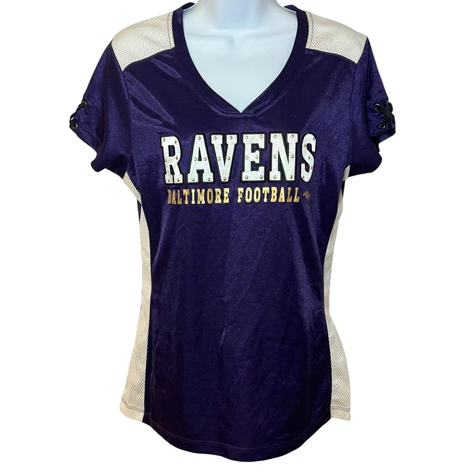 Camiseta de futebol feminina Baltimore Ravens vestuário de equipe com cadarço roxo tamanho médio - Imagem 2 de 4