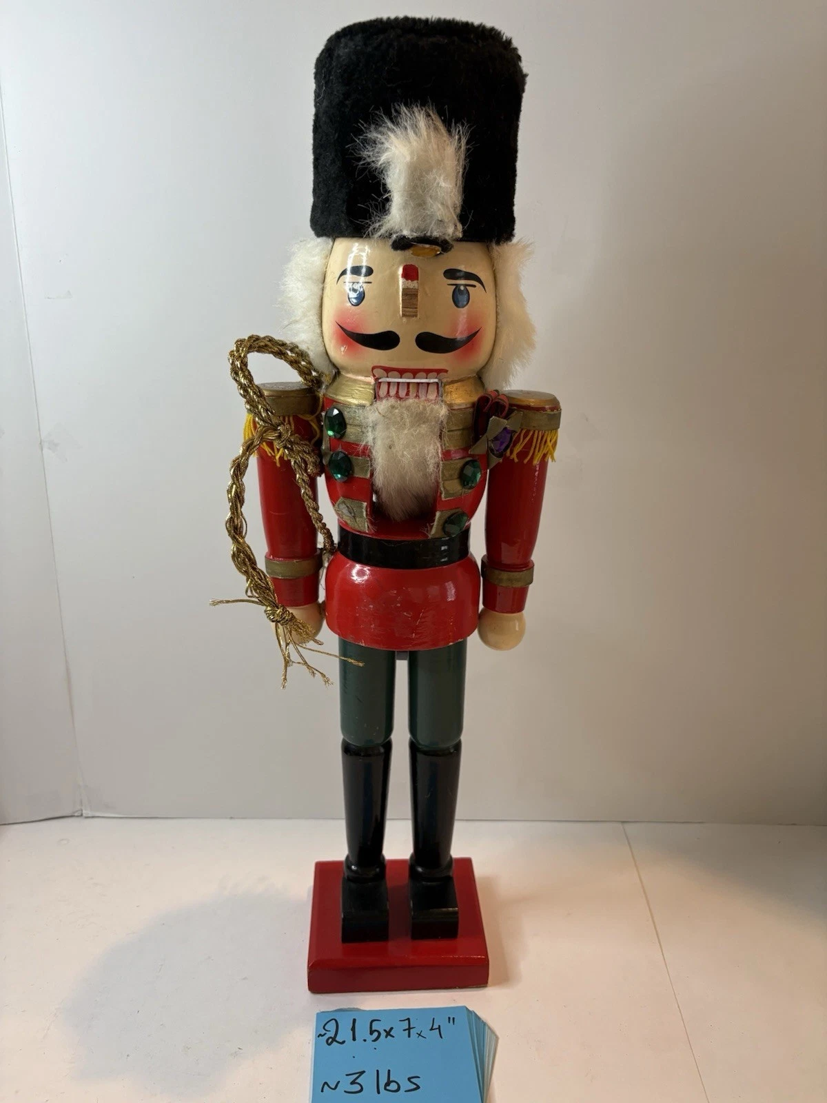 Nutcracker Village Royal Guard 21” Wood Nutcracker Vintage AS-IS Broken Nose