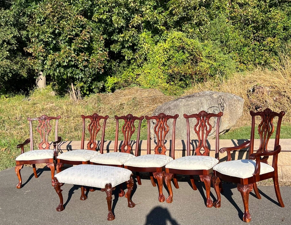 Juego de comedor Thomasville Chippendale de 6 sillas vintage y banco gratis - Hecho en EE. UU. Foto 3 de 4