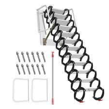 12 Steps Wall Mounted Folding Ladder Loft Stairs White Attic Steps Pull Down