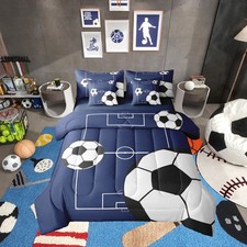 Football Bedding Set Twin Size 7 Pieces Boys Sports Theme for Teens Soccer Ba...