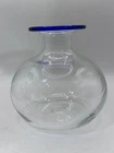 Fenton Art Glass Katja Cobalt Blue Rim Clear Vase Hand Blown Signed MCM