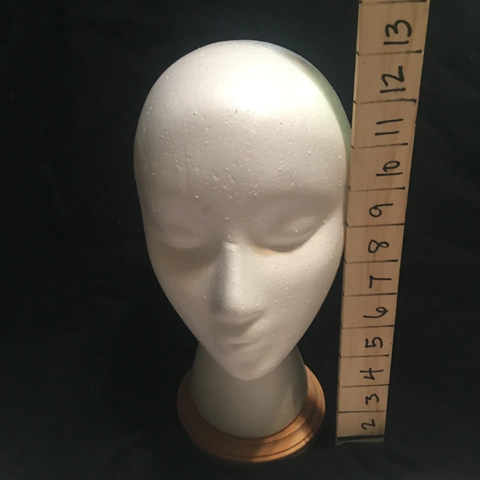 Cabeza de espuma de poliestireno femenina con base de madera exhibición peluca sombrero joyería Foto 2 de 4