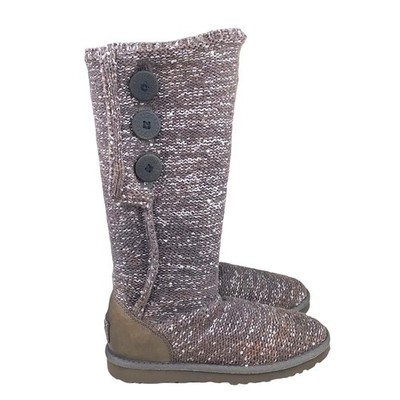 UGG Women s Cardy Knit Brown Silver Pull On Winter Boots Size US 7