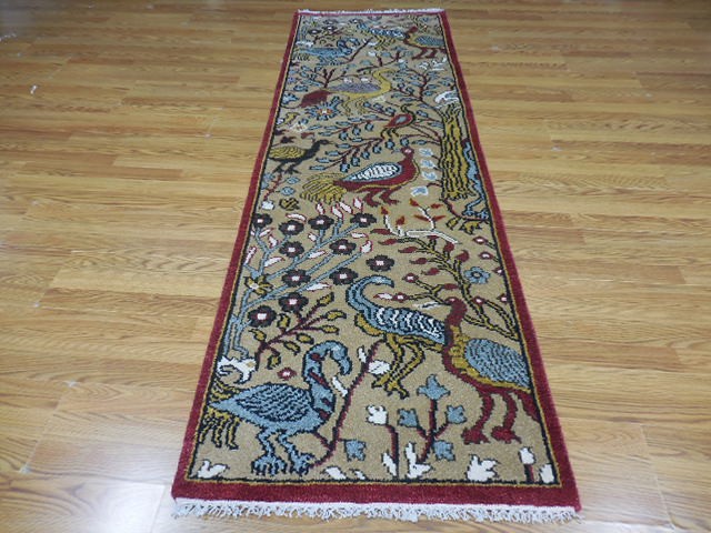 Turkish Oushak(Tree Of Life) Birds Multicolored Handmade Bohemian Rug 2.6x8 Ft