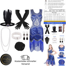 1920er Kleid V-Ausschnitt Pailletten Perlen Fransen