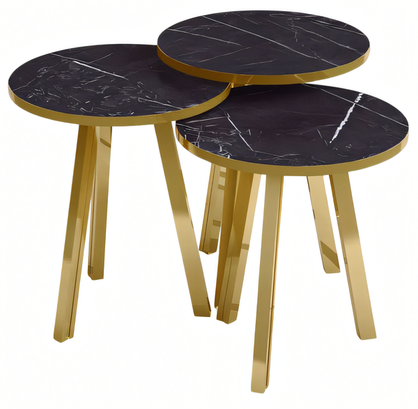 Schwarzes Holz-Metall Couchtisch-Set Modern Und Stilvoll-image