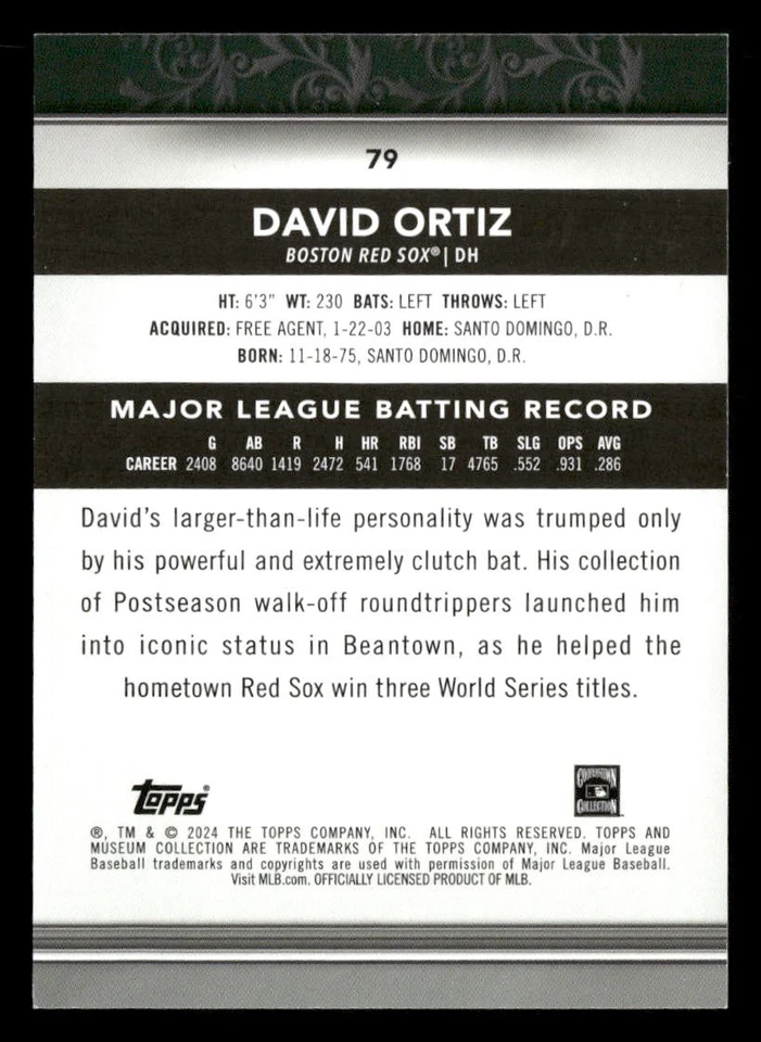 2024 Topps Museum Collection David Ortiz #79 Copper Boston Red Sox - Image 2 of 2