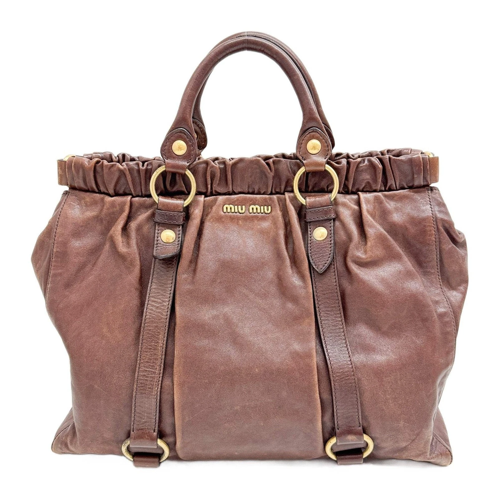 Miu Miu — MIU MIU Vitello Brown Leather Two Way Bag
