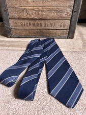 KITON 7 fold 100 wool tie - navy, ight blue  white stripes - 3 1/2"