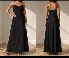 Vintage 90s Nadine Black Beaded Maxi Dress Size 7. Y2K Formal Evening Gown Prom