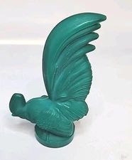 VTG MOSER CZECHOSLOVAKIA EMERALD GREEN GLASS ROOSTER PAPERWEIGHT FIGURINE 4"