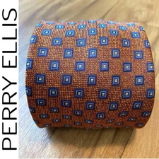 PERRY ELLIS PORTFOLIO Men's Necktie Designer Geometric Orange/Blue NWT $55