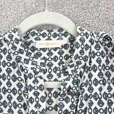 Tory Burch Katie Link Print Shirtdress Rayon Midi Long Sleeve Button Up Size S