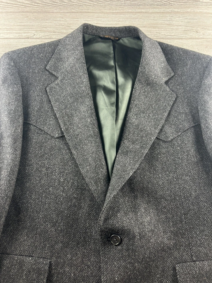 Abrigo Deportivo Chaqueta De Tweed Occidental Negra Warren Sewell Para Hombres EE. UU. 42 S Foto 3 de 4