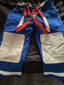 VTG 1991 Fire-Dex Blue Turnout Pants with Red Suspenders Reinforced Knees
