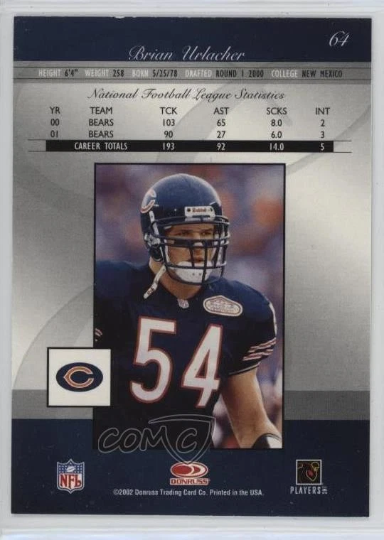 2002 Donruss Elite Brian Urlacher #64 HOF - Image 2 of 2
