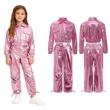 Girls Jacket With Pants Metallic Jazz Dance Hip Hop Street Long Sleeve Sets
