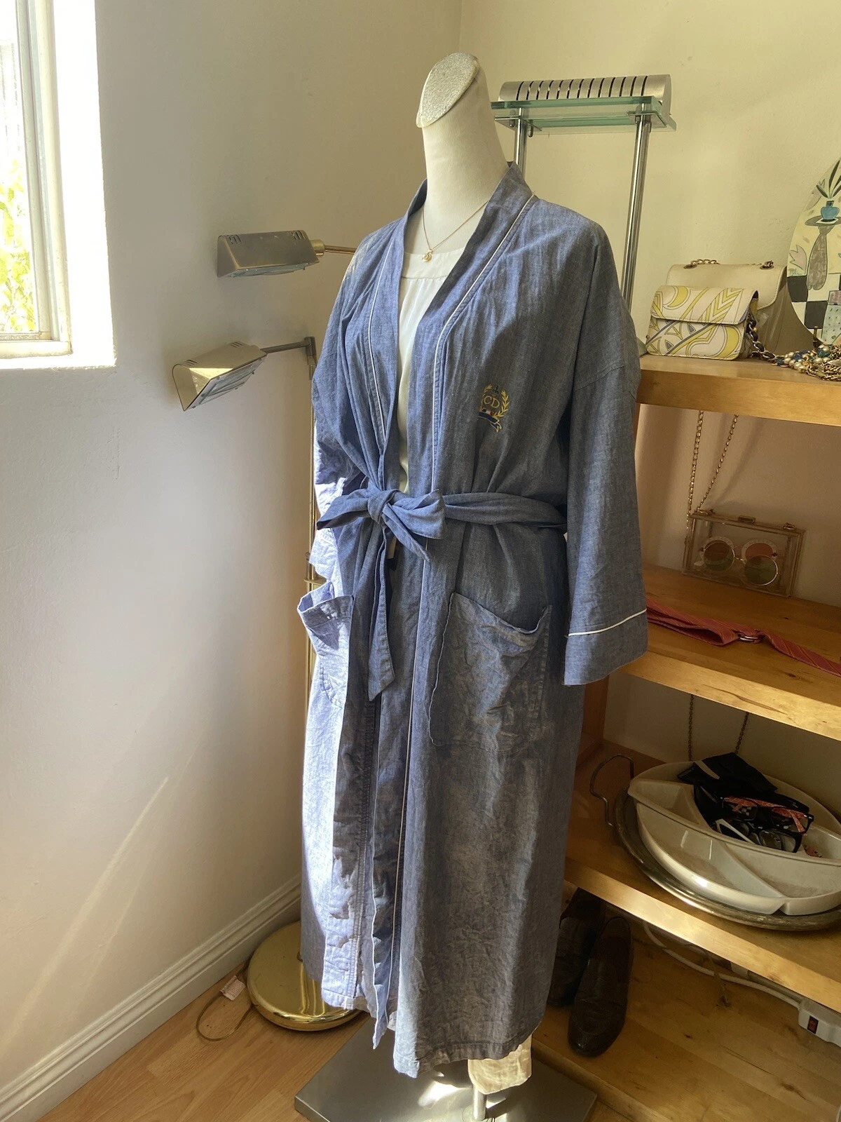 Robe vintage en coton à ceinture bleue Christian Dior Monsieur Chambray taille unique pour homme