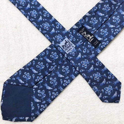 HERMES Necktie Tie Blue all over pattern 100% Silk made in France H4138 - Picture 4 of 24
