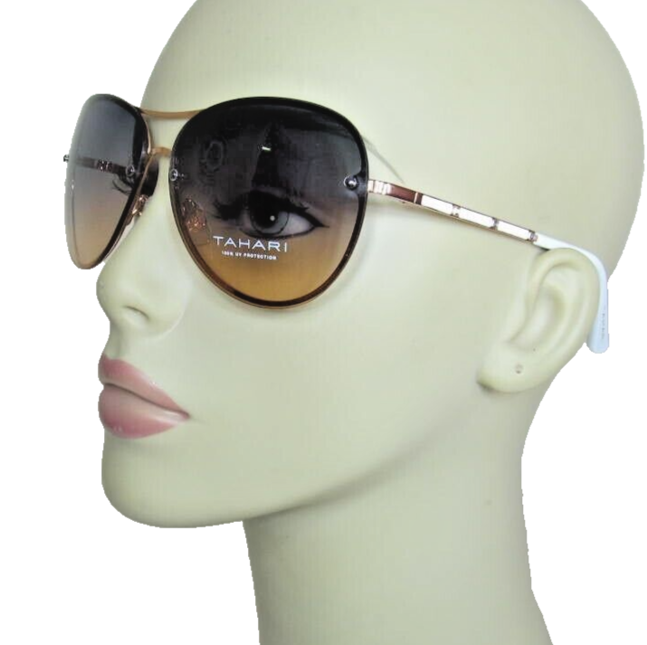 Tahari Teardrop Aviator Rose Gold Sunglasses White Enamel  display picture 2