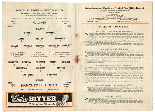 Wolverhampton Wanderers v Manchester United - 1960-61 Division 1 - Programme - Picture 2 of 2
