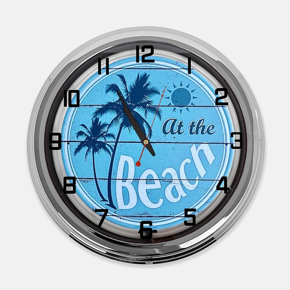 Reloj de neón blanco con diseño de letrero de metal en la playa de 18" Foto 2 de 4