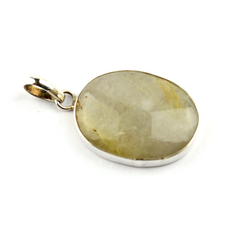 Quarzo Rutilato Rimorchio Pietra Preziosa 925 Argento Ovale Dorato Aghi Gioiello - Immagine 4 di 4