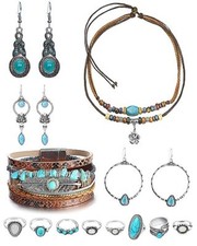 Western Turquoise Jewelry Set for Women Bohemian Turquoise Pendant Choker