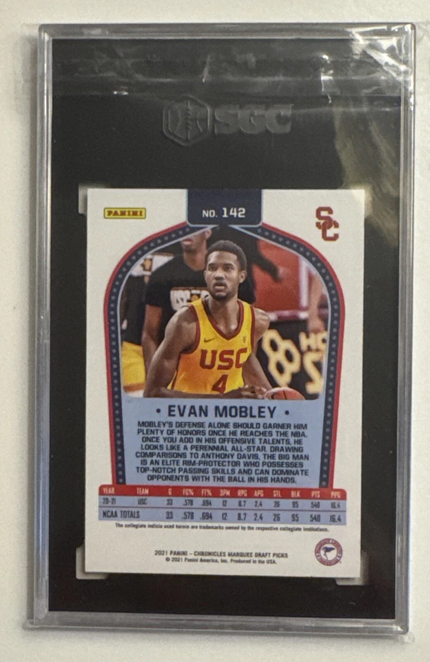 2021-22 Panini Chronicles DP Marquee GREEN #142 Evan Mobley SGC 10 Gem Mint - Image 2 of 2