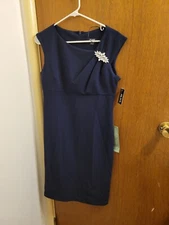 Slny Sl Fashions Womens Size 8  Navy Dress Embellished New Nwt
