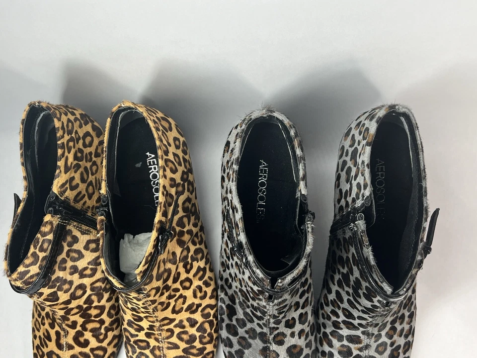 2 пары аэрозолей PATROLE CAR икры меха ботинок леопард печать размер 8 серый/коричневый - Изображение 4 из 4