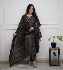 Black Traditional Suit Set Copper Embroidered Pattern With Tasselled Dupatta