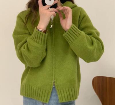 Womens Fashion Hood Long Sleeve Double Zipper Kniting